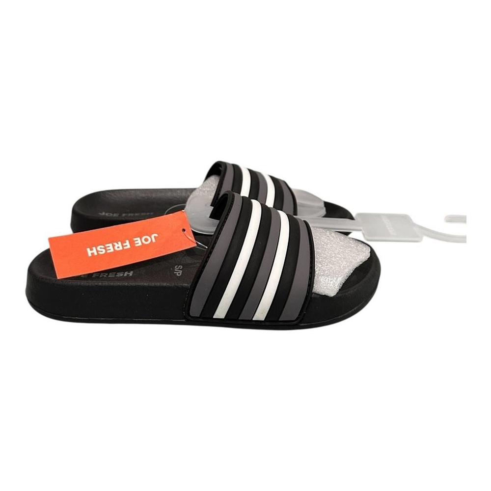 Joe Fresh Slide Sandals Unisex Kids Size 12.5 Black Striped Shoes Beach Summer